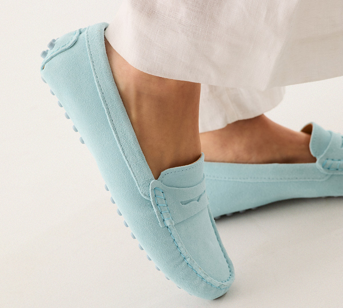 Mocasín Oporto serraje azul cielo