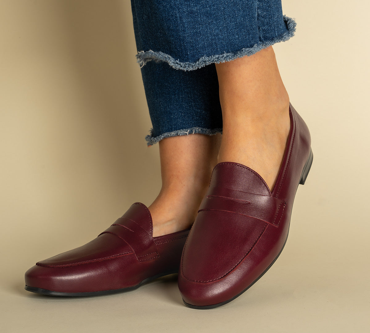 Mocasín Penny Piel Burdeos